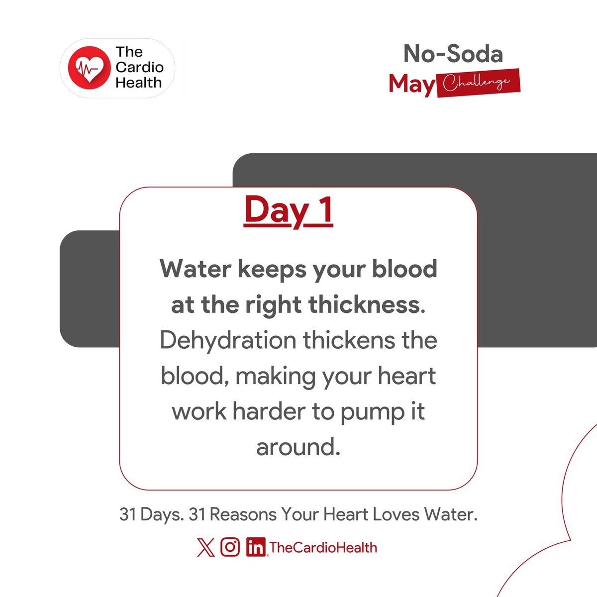 TheCardioHealth's tweet image. Day 1:Drink water today, and maintain your blood thickness.♥️