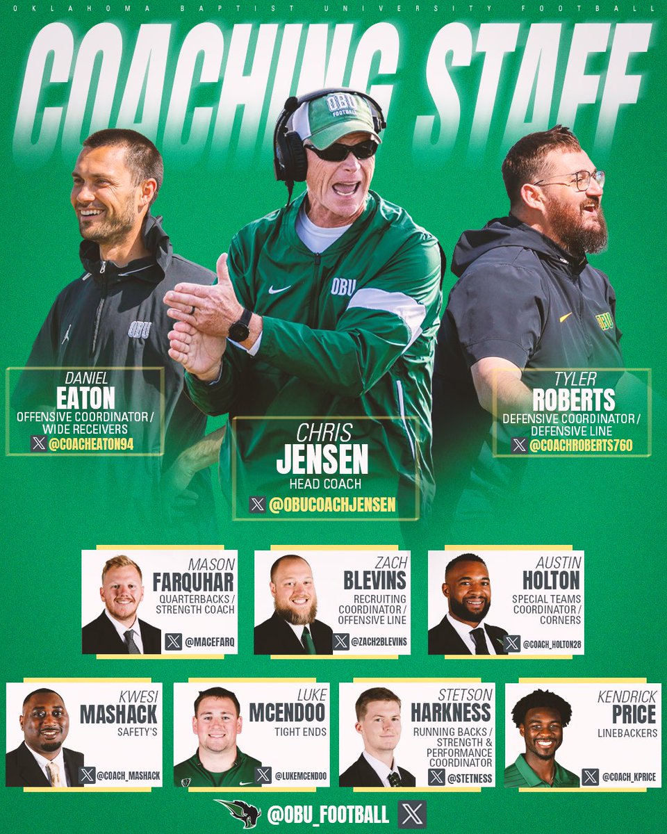 OBU_Football's tweet image. Get to know the ones leading the way. 👇

Follow our coaching staff to stay in the loop all summer long. 

#OnToVictory