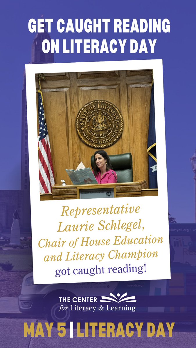cll_teach's tweet photo. Laurie Schlegel, Chair of House Education and Literacy Champion, got caught reading!
We’re bringing #GetCaughtReading to the Capitol on May 5—spotlighting leaders who are championing literacy across Louisiana
@RepSchlegel #LaEd #lalege #LAGov https://t.co/WgYrJmgM3P