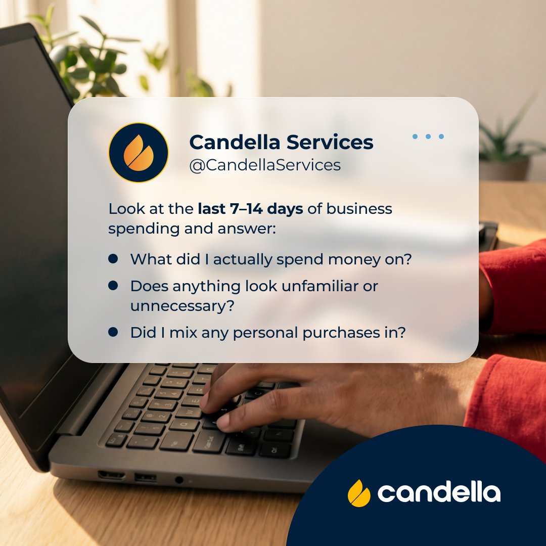 CandellaService's tweet photo. Take a quick look at your business spending over the last 7–14 days.

Ask yourself:
• What did I actually spend money on?
• Does anything look unfamiliar or unnecessary?
• Did any personal expenses slip in?
Try this exercise today and see what you notice. 💡 https://t.co/09BxgQTgDG