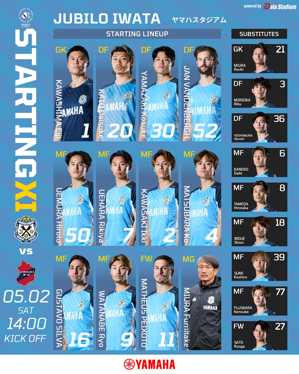 Jubiloiwata_YFC's tweet image. 𝗧𝗵𝗲 𝗦𝘁𝗮𝗿𝘁𝗶𝗻𝗴 𝗫𝗜

🗓5/2(土)14:00
#磐田いわき

▼ご視聴はこちらから
🎬#DAZN
 bit.ly/3TphCpf

#ジュビロ磐田 #jubilo