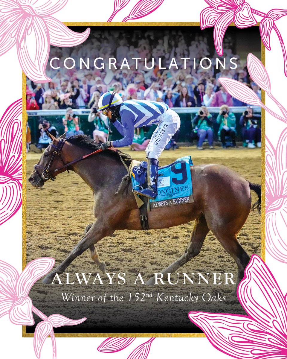 KentuckyDerby's tweet photo. Congratulations to the connections of Always a Runner. 

Jockey: Jose L. Ortiz
Trainer: Chad Brown
Owner: Scharbauer, Douglas and Three Chimneys Farm, LLC (Goncalo B. Torrealba) https://t.co/pRtQIU6ktN