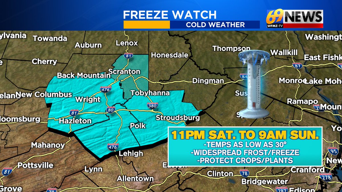 CStiverWFMZ's tweet image. We will see a dry weekend with clouds and some sunny breaks Saturday followed by a little more sun on Sunday. But the going theme with temps continues...running a little below normal with highs near 60. Breezy Sunday. Frost/freeze conditions in the Poconos Sat. night. #PAwx #NJwx