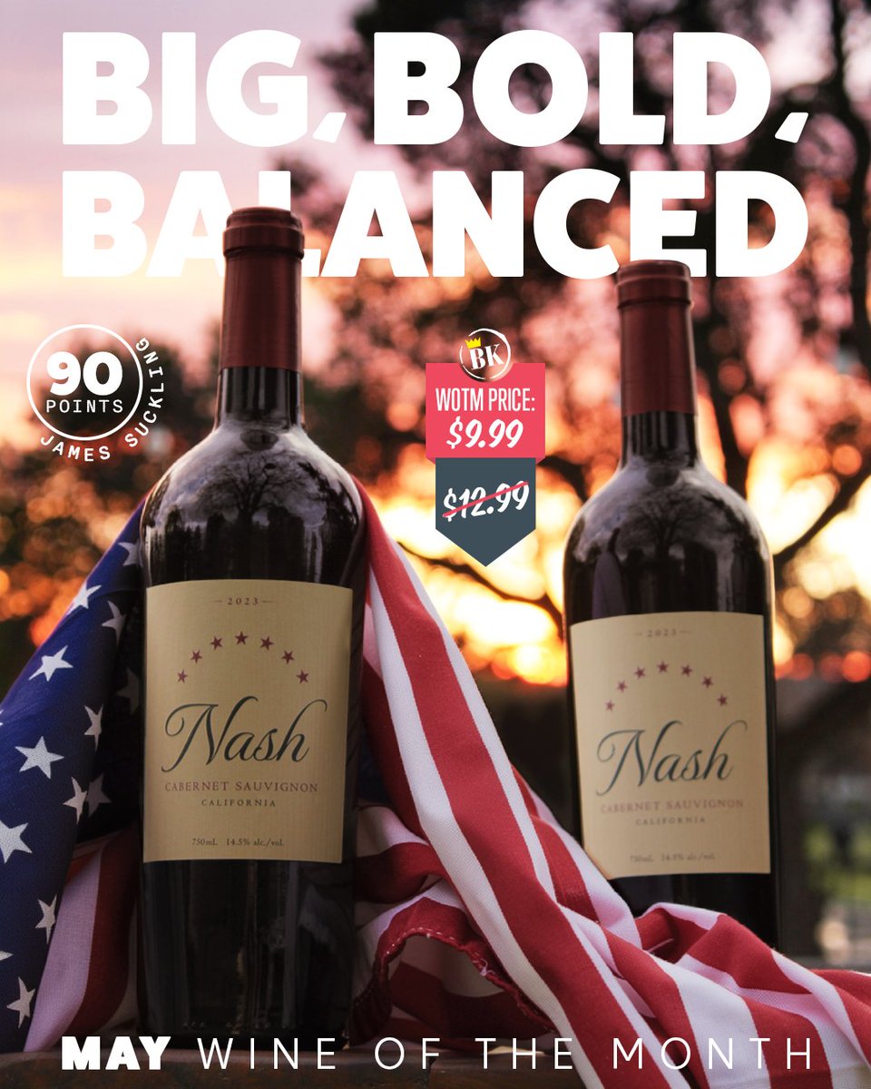 NJBottleKing's tweet image. Big, Bold, Balanced🍷🌅
May Wine of the Month + Price Drop! 

Nash CABERNET SAUVIGNON 2023
 
A 90-point Californian powerhouse - perfect for your next BBQ!🥩🔥

💰 WOTM PRICE: $9.99
(Reg. $12.99)

✨FREE TASTING
🗓Sat, May 2 | 1-3 PM
📍All BK Locations

#njbottleking #redwine #nj