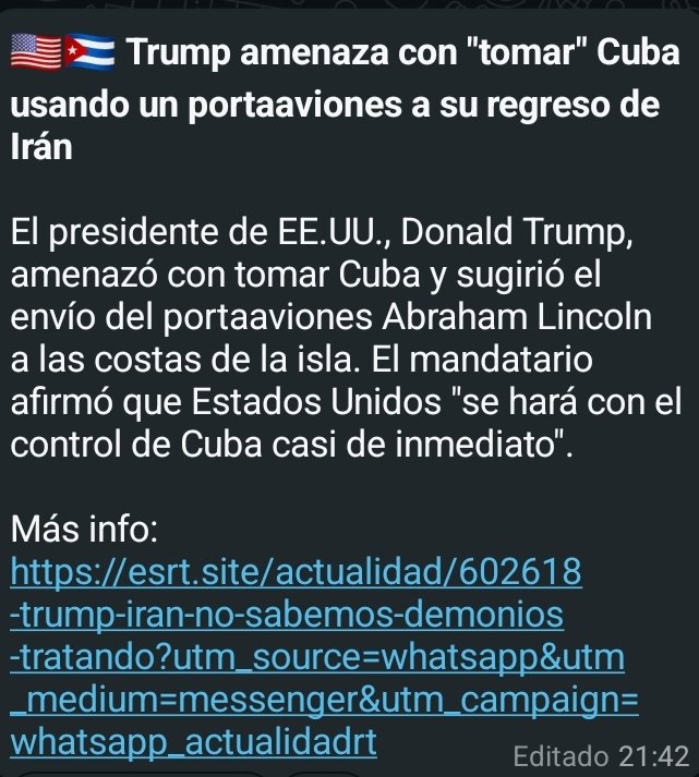 Finalmente Trump nos va a obligar a desaparecer a Miami del mapa americano, los que apoyan esta locura actúen antes que sea demasiado tarde. Queremos paz.
#CubaEstáFirme
