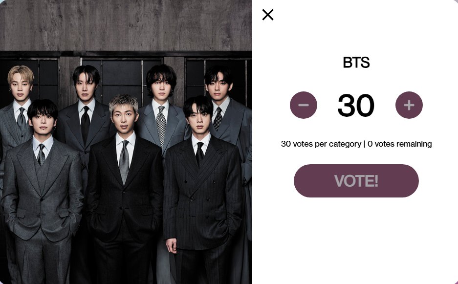 ARRRMMMYYYY!!
We all want to hear that yell don't we?  The only way that's gonna happen is if you vote!
Use ALL the emails you have every single day for the tannies.  We really cannot afford to slack off one bit.  We have only ONE WEEK left of voting.  

vote.theamas.com/artist-of-the-…