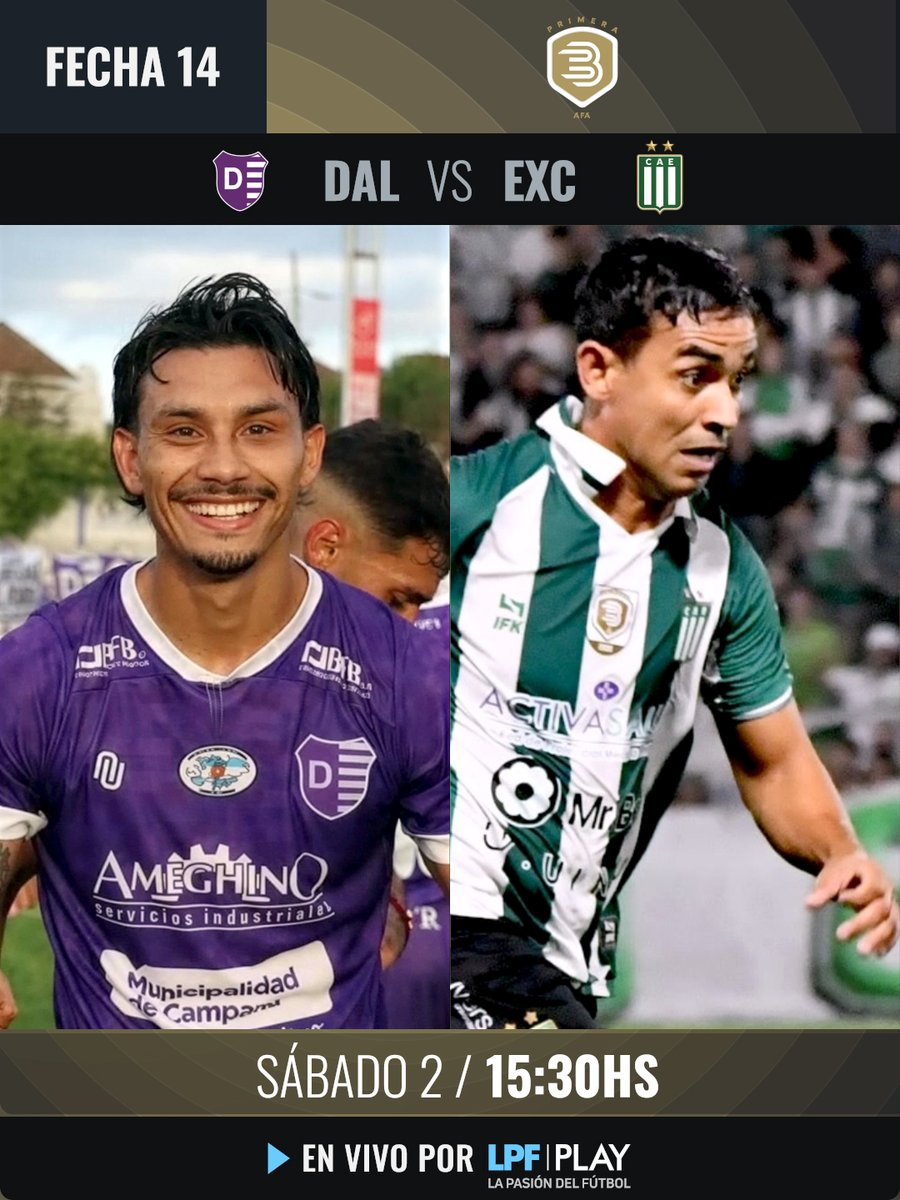 LPFPlay's tweet photo. #PrimeraB | Seguí la #Fecha14 por @LPFPlay ⚽️🏆

🏟️ @VillaDalmine 🆚 @ExcursioOficial 

▶️ @LPFPlay 
💻https://t.co/bjdmJtrrVe - La Pasión del Fútbol https://t.co/ALQvc6FuV1