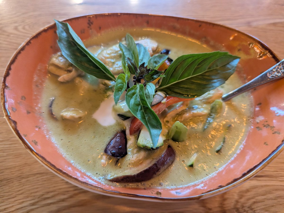 90+% of Thailand population is identified as Buddhist, but Thai cuisine isn't vegan! I learned from Gemini that this is because the Buddha they believe in eats meat himself. So I can enjoy this green curry with chicken on Vesak. This Thai basil is my goal for the summer.