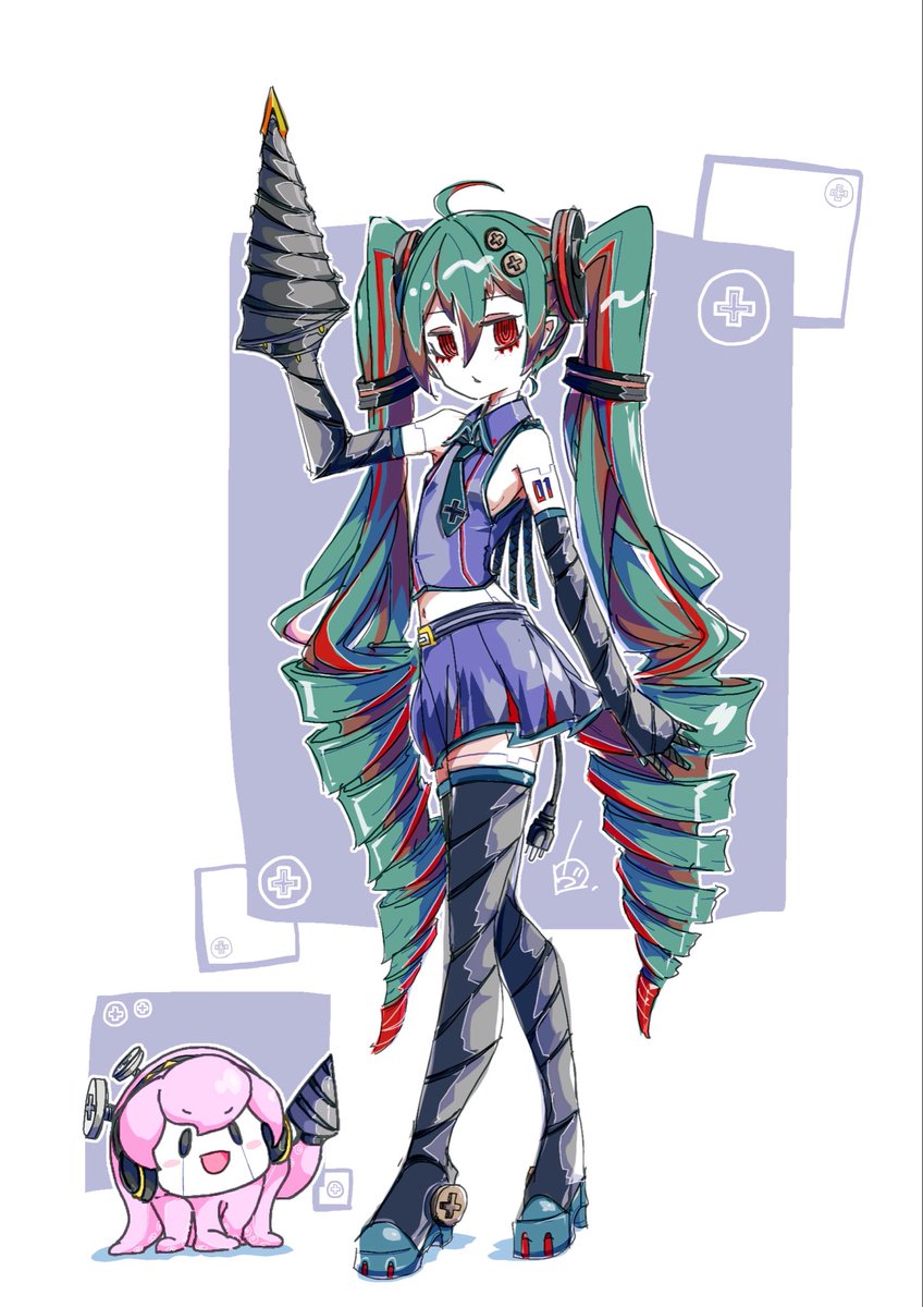 初音ミク ,重音テト ,たこルカ 「ドリルミク」|ヴォルさん.⚡️✌︎('ω'✌︎ )⚡︎のイラスト