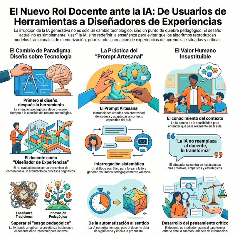 La IA no reemplaza al docente, lo transforma en un arquitecto de experiencias. 🛠️ 

El reto no es solo "usar" la tecnología, sino dotarla de sentido pedagógico, ética y pensamiento crítico. 👩‍🏫✨

#EdTech #IA #Docentes #InnovaciónEducativa #TIC 

Créditos <a href="/RodrigoPRADIER/">Rodrigo Ariel PRADIER</a>