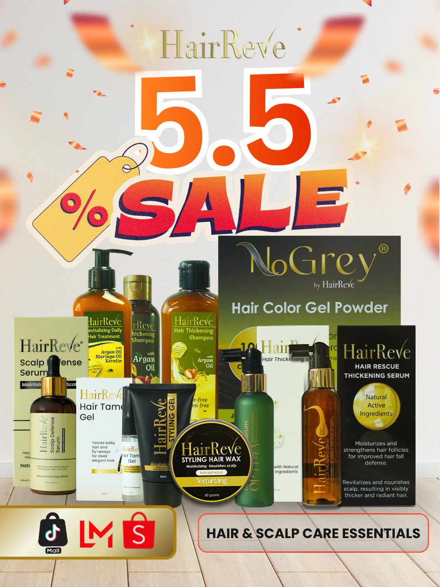 HairReve's tweet image. 🎉 HairReve's 5.5 Sale is here! 🎉 

Get discounted price on your top hair care products and give your hair the love they deserve. Whether you need to revitalize, nourish, or style, we’ve got you covered. ✨ Shop now and achieve your best hair ever! 

 #HairReveSale #HairGoals