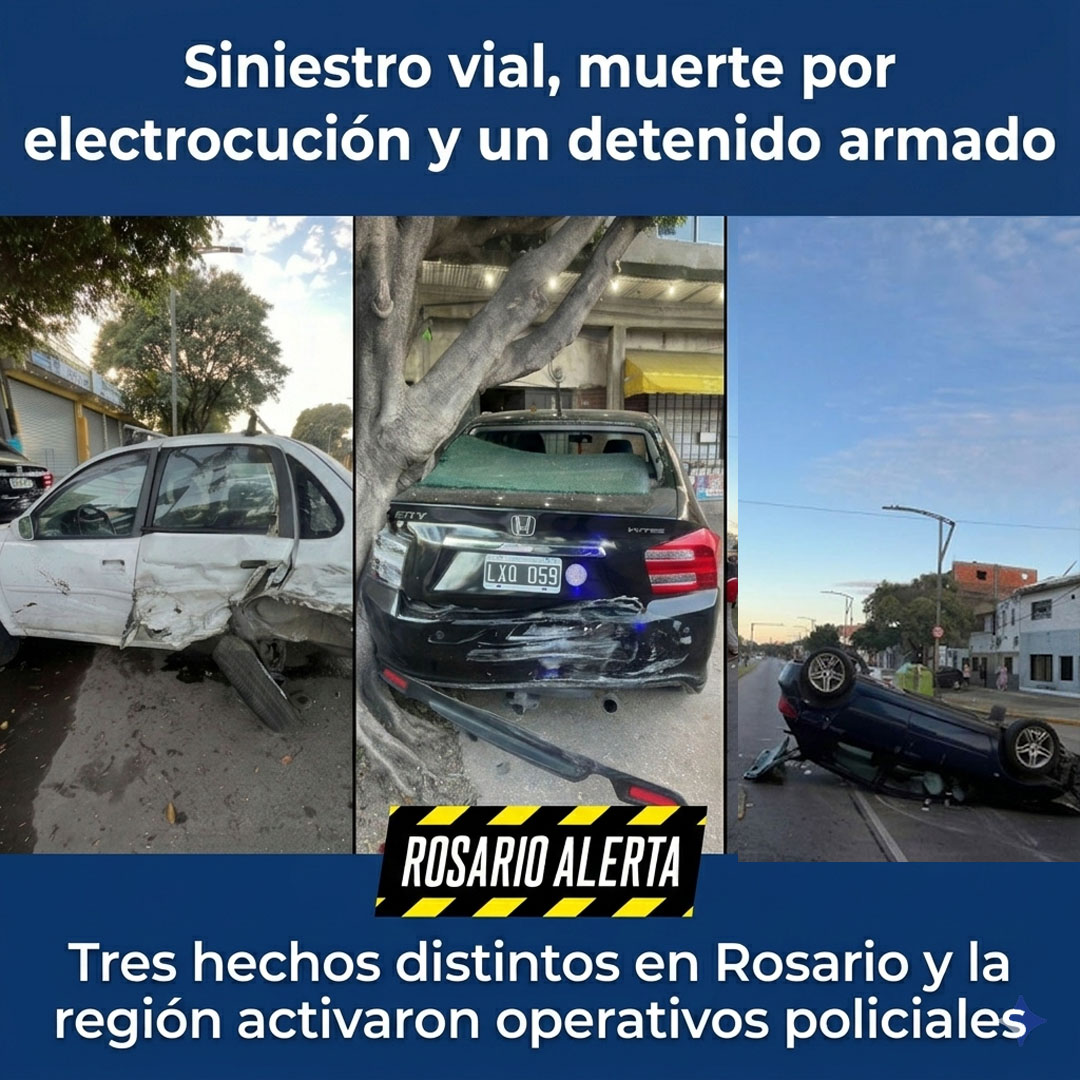 RosarioAlerta's tweet photo. 📍🚔 #Rosario Un conductor alcoholizado volcó por Pellegrini, un hombre murió tras electrocución y detuvieron a un joven armado en #Baigorria Tres hechos, una jornada intensa #Policiales #SiniestroVial  https://t.co/ASJdoS8muk a través de @RosarioAlerta https://t.co/KJtH6jAecj