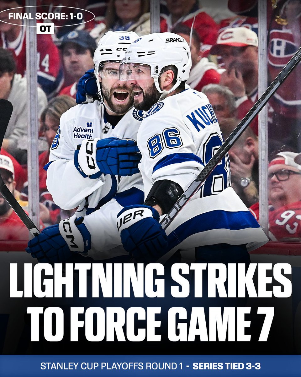 espn's tweet image. The series winner will be decided in Tampa 😤

The Lightning force a Game 7 with an overtime win!