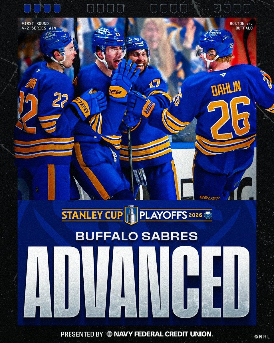 CHARGE ON, SABRES! 🦬

The <a href="/BuffaloSabres/">y - Buffalo Sabres</a> advance to the Second Round of the #StanleyCup Playoffs for the first time since 2007!!!

Presented by <a href="/NavyFederal/">Navy Federal Credit Union</a>
