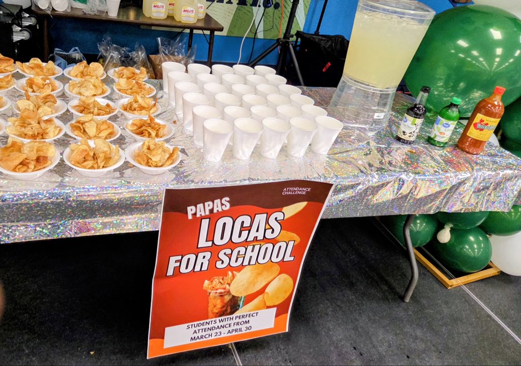Guillen_Middle's tweet photo. Celebrating our Attendance Challenge winners! π Students with perfect attendance rewarded with delicious papas locas πΆοΈπ₯βa well-deserved treat for showing up every day, ready to learn and grow! Proud of our commitment &consistency! π―π #AccountabilityEqualsLove #BreakTheCycle https://t.co/w68l7XNq1Y