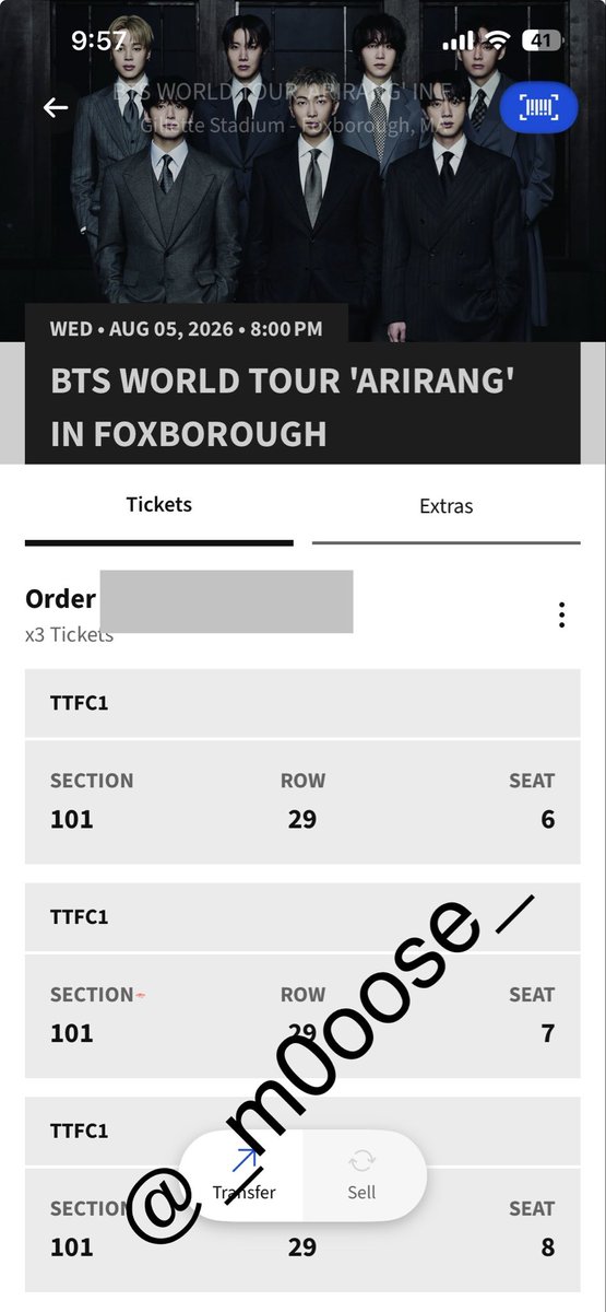 _m0oose_'s tweet photo. 📅BTS Foxborough,MA August 5th D1
🎟️3 Tickets 
-Section 101 Row 29
-$256 Each FV
-Willing to show proof and talk over face time during transaction or whatever your comfortable with!
(View is Approx.)
#875ticketsale #BTS #BTS_ARIRANG https://t.co/XWVQNhVp4c