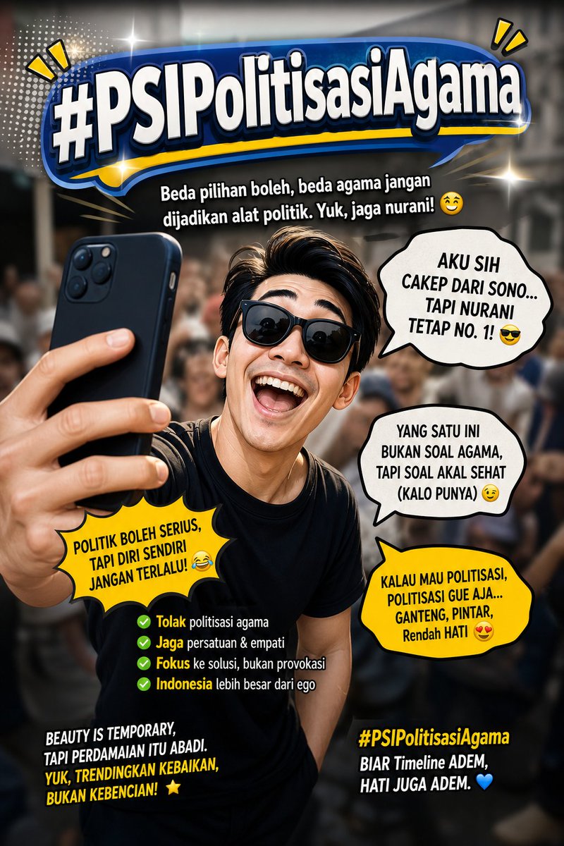 sydneyzw's tweet photo. Lagi tranding hashtag #PSIPolitisasiAgama 😂😂

Bikin meme lucu yang menggelitik sekaligus "tamparan keras" bagi mereka yang tidak pakai hati nurani dalam berpolitik 🤸🤸 https://t.co/v3nvD3m3Lo