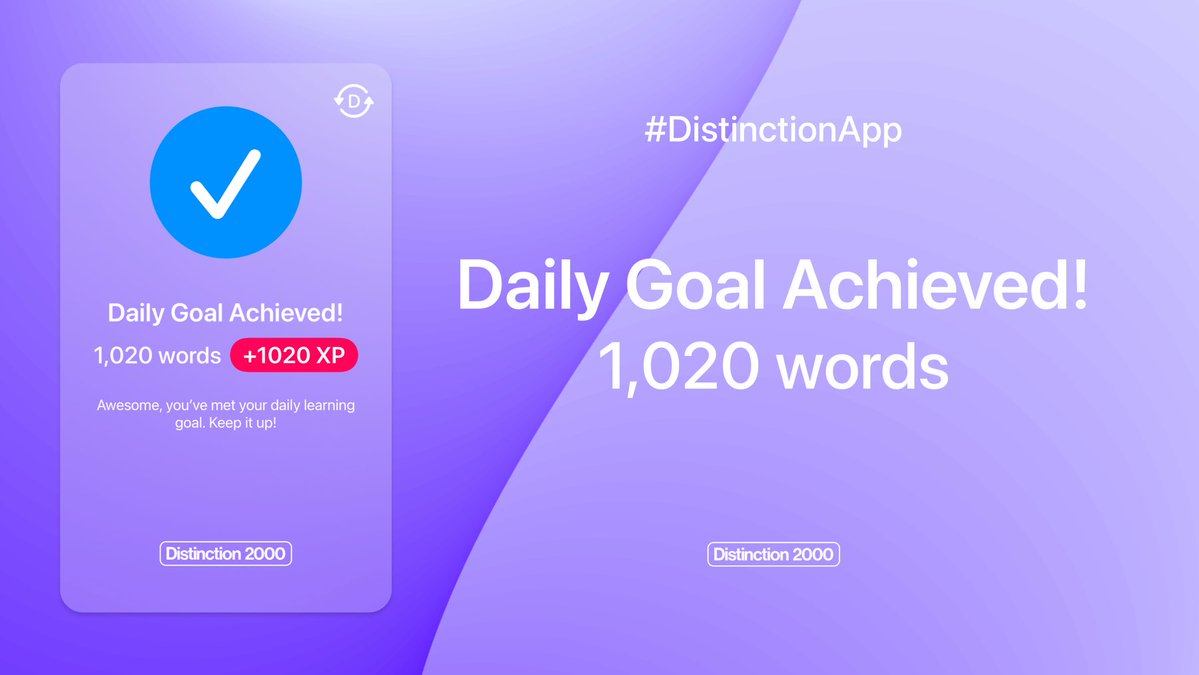 FKoma030803's tweet image. Distinction チャレンジ学習報告
【3日目】
教材：Distinction 2000 / アプリ
範囲：1979–2000, 1–998
単語数：1020語
時間：2時間20分
ラップ数：1.49周
感想：昨日の分ほぼ取り戻した。明日以降も頑張ります
#英単語帳Distinctionチャレンジ #Distinction #英語学習