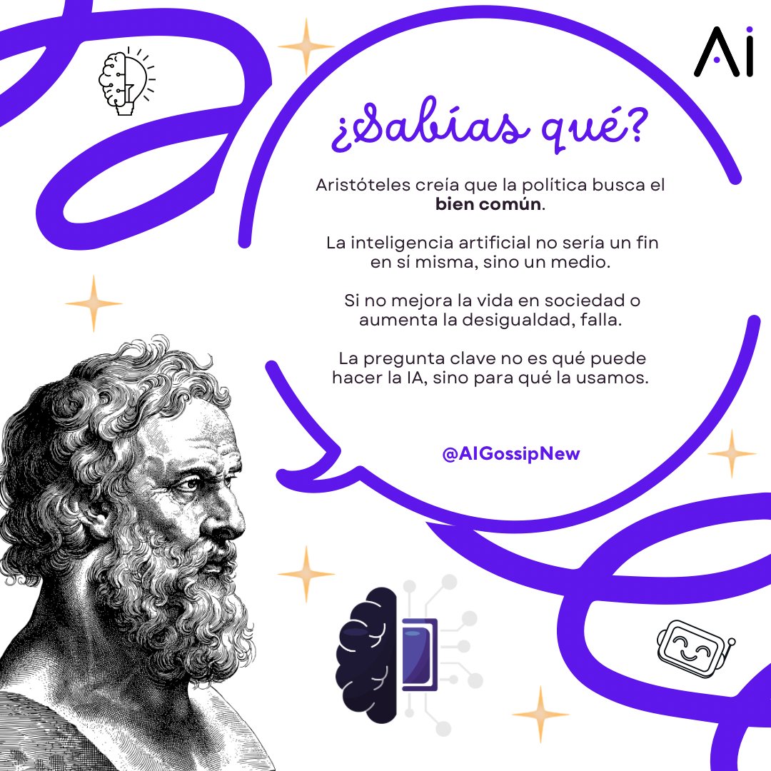 AIGossipNews's tweet photo. La IA no es un fin, es un medio.
El verdadero debate es su propósito en la sociedad.📲🧠
#IA #Aristóteles #VidaDigital https://t.co/k6SF3IPYu8