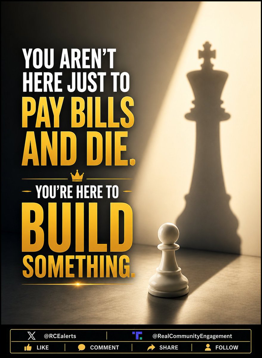 RCEalerts's tweet image. Most people never question the script.

Wake up.
Work.
Pay bills.
Repeat.
That’s not why you’re here.
You were built for more than survival.
At some point, you either accept that…
or you start building something that proves it.

What are you building?

#Entrepreneur