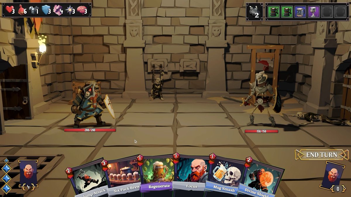 LonePiggyGames's tweet photo. Un roguelite deckbuilder où des nains affrontent des donjons à coups de cartes, d'acier et de bière à volonté.