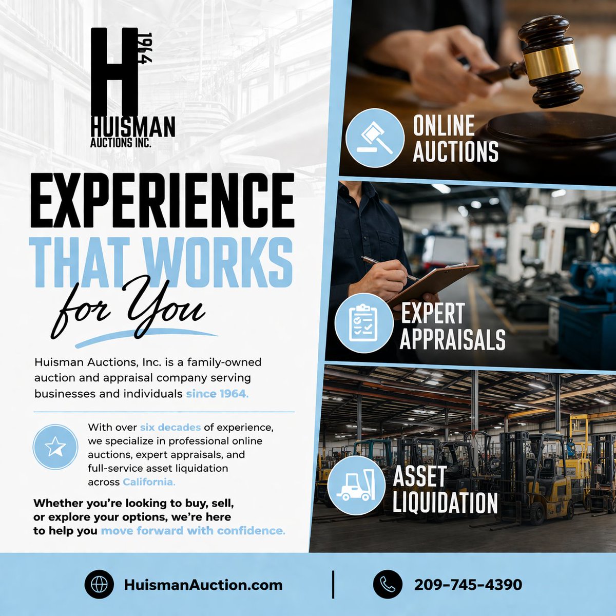 huismanauction's tweet photo. Experience That Works for You.

Serving California since 1964, Huisman Auctions delivers online auctions, expert appraisals, and full-service asset liquidation you can trust.

🌐 https://t.co/CkNCepnS4U
📞 209-745-4390

#HuismanAuctions #Since1964 #Auctions #Appraisals https://t.co/ts4LX2HMA4