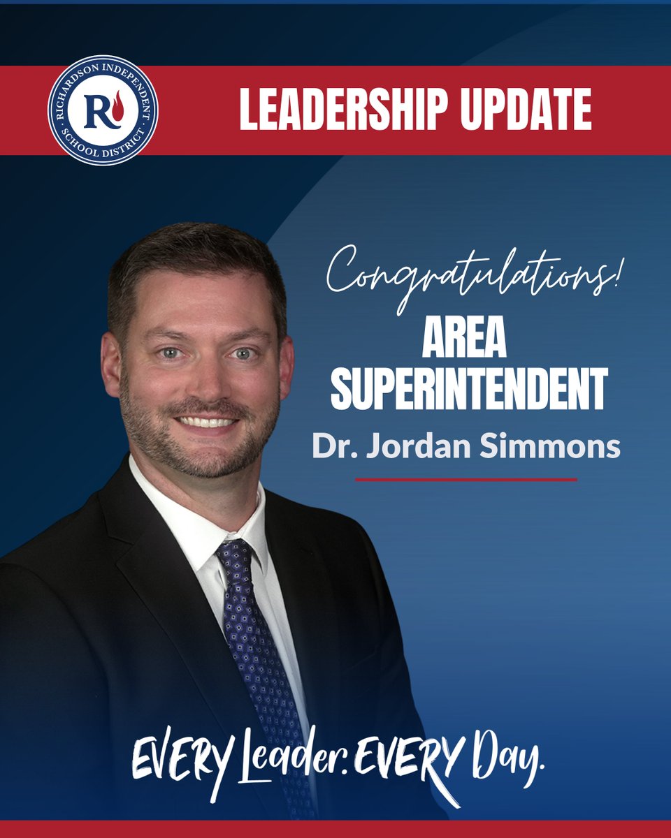 RichardsonISD's tweet photo. RISD Names Two New Area Superintendents and a Senior Executive Director of School Improvement 

Two RISD principals have been promoted to central leadership roles, and the district is also welcoming a new team member. These three experienced, results-driven educators will help advance the district’s North Star goal: Every student, teacher, and leader will meet or exceed their academic growth goal.

The newly appointed central leaders will assume positions that have become available due to retirements or staff transitioning to other roles. 

🔹RISD Secondary Campus Leader Named Area Superintendent - Dr. Susan Burt
🔹RISD Graduate Returns Home As an Area Superintendent - Dr. Jordan Simmons
🔹RISD Principal Named Senior Executive Director of School Improvement - Dr. Anabel Ruiz

Learn more about each leader: https://t.co/Q66AD9pshj