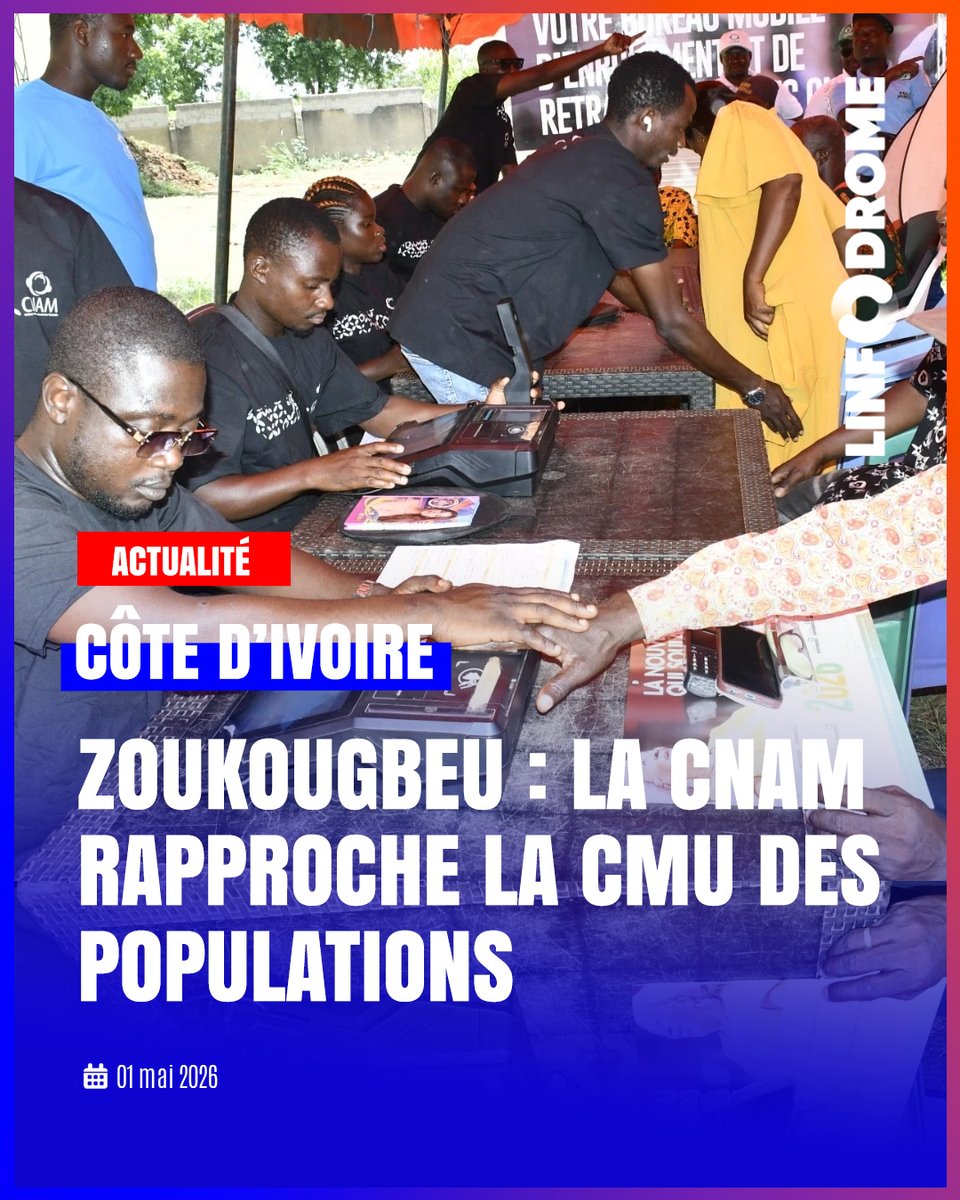Linfodrome's tweet image. Les populations de Zoukougbeu ont répondu nombreuses à l’appel de la Caisse nationale d'assurance maladie (CNAM), mercredi 29 avril 2026, à l’occasion d’une journée de sensibilisation et de dépistage gratuit dédiée à la Couverture maladie universelle (CMU).

#Linfodrome