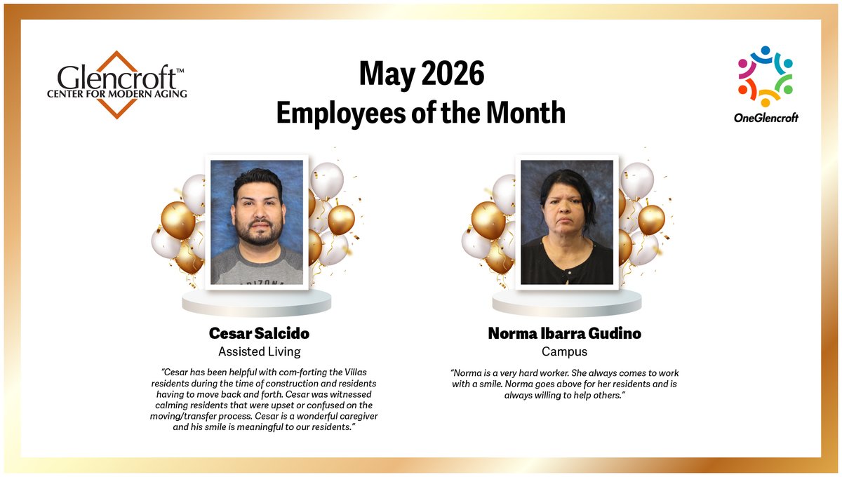glencroftCFMA's tweet photo. Congratulations to our Employees of the Month, Norma Ibarra Gudino and Cesar Salcido! 🎉

Thank you both for your dedication, compassion, and the incredible care you bring every day—we appreciate you! https://t.co/nPhd7V1KRB