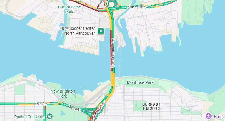 NewsRadioVAN's tweet image. 3:11 #Ironworkers 
Crash reported southbound at the south end in the left lane #BCHwy1 #NorthVan #VancouverBC