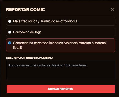 Estos días vamos a estar revisando nuestra página para buscar comics que incumplan la normativa, sobre todo aquellos que contengan: Contenido extremadamente sangriento, l0licon y cosas así

También estaremos buscando nuevos moderadores para reforzar el control en la página de los