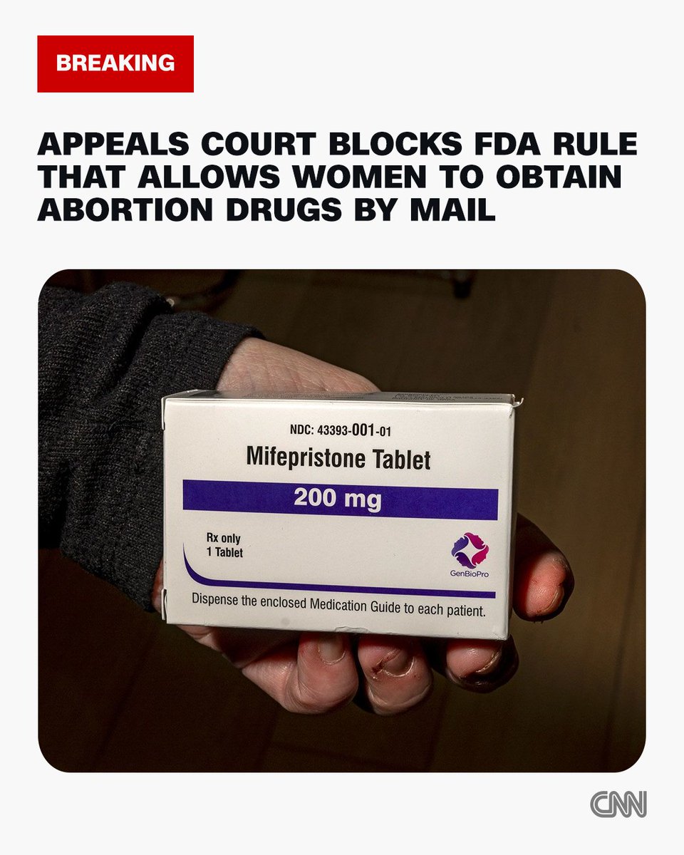 A federal appeals court has temporarily reinstated a nationwide requirement that abortion pills be obtained in person, blocking access by mail. cnn.it/4cYtU21