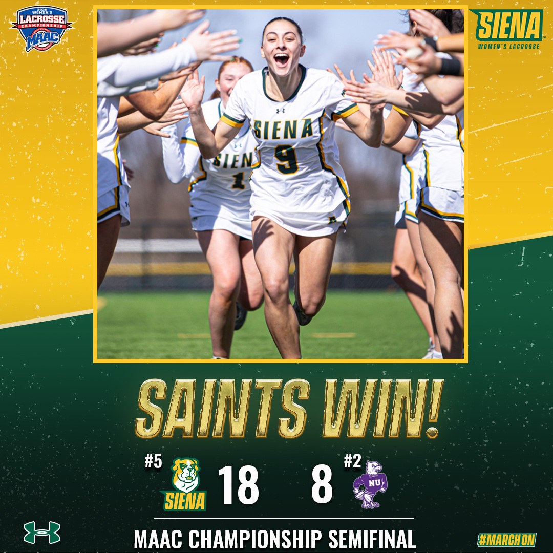 SienaWLax's tweet photo. Say it louder — WE’RE GOING BACK. 🔥🏆

A +10-goal margin sends us to our fifth @MAACSports Championship.

#MarchOn https://t.co/pazwlvAyN8