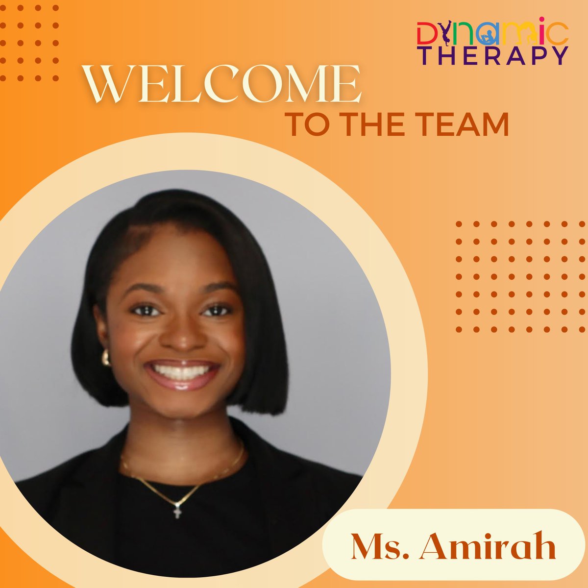 DynamicTllc's tweet photo. We’re thrilled to officially welcome Amirah Torrence to the Dynamic Therapy family ❤️
🎉

Dynamic Therapy is proud to have Amirah join us as we continue providing compassionate, client-centered care that supports growth and everyday success. https://t.co/fozdYqKQBd
