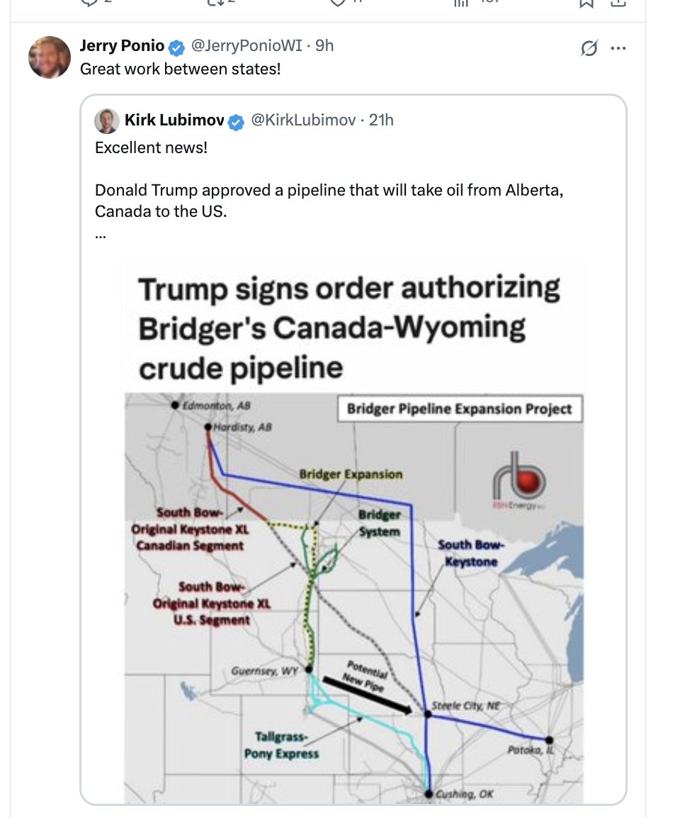 CoffeeBean26's tweet image. Americans for Prosperity Wisconsin is wrong again

DJT did not approve a pipeline thru the US

He approved a 2000 ft border crossing. The rest is subject to the legal permitting process

Canadian oil is not coming to the rescue

#Wisconsin #wipolitics #wisdems #wisgop #WIGov