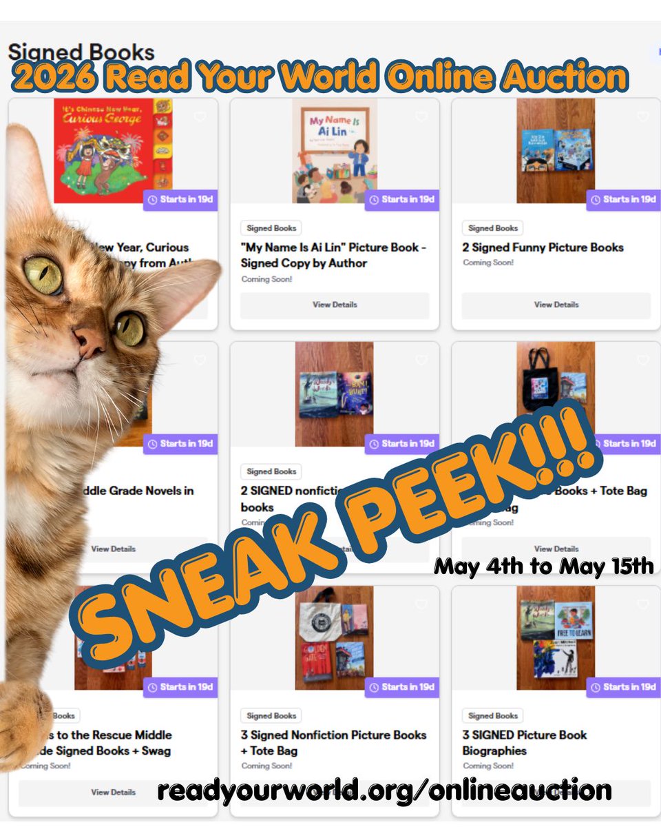 You Won't Believe What's Up for Bid This May 4th!

Our online auction starts MONDAY, but you can take a sneak peek now!

With 150+ items across 10 categories, there's something for every reader, writer, and book lover:

buff.ly/HV0ERR8

#ReadYourWorld #kidlit