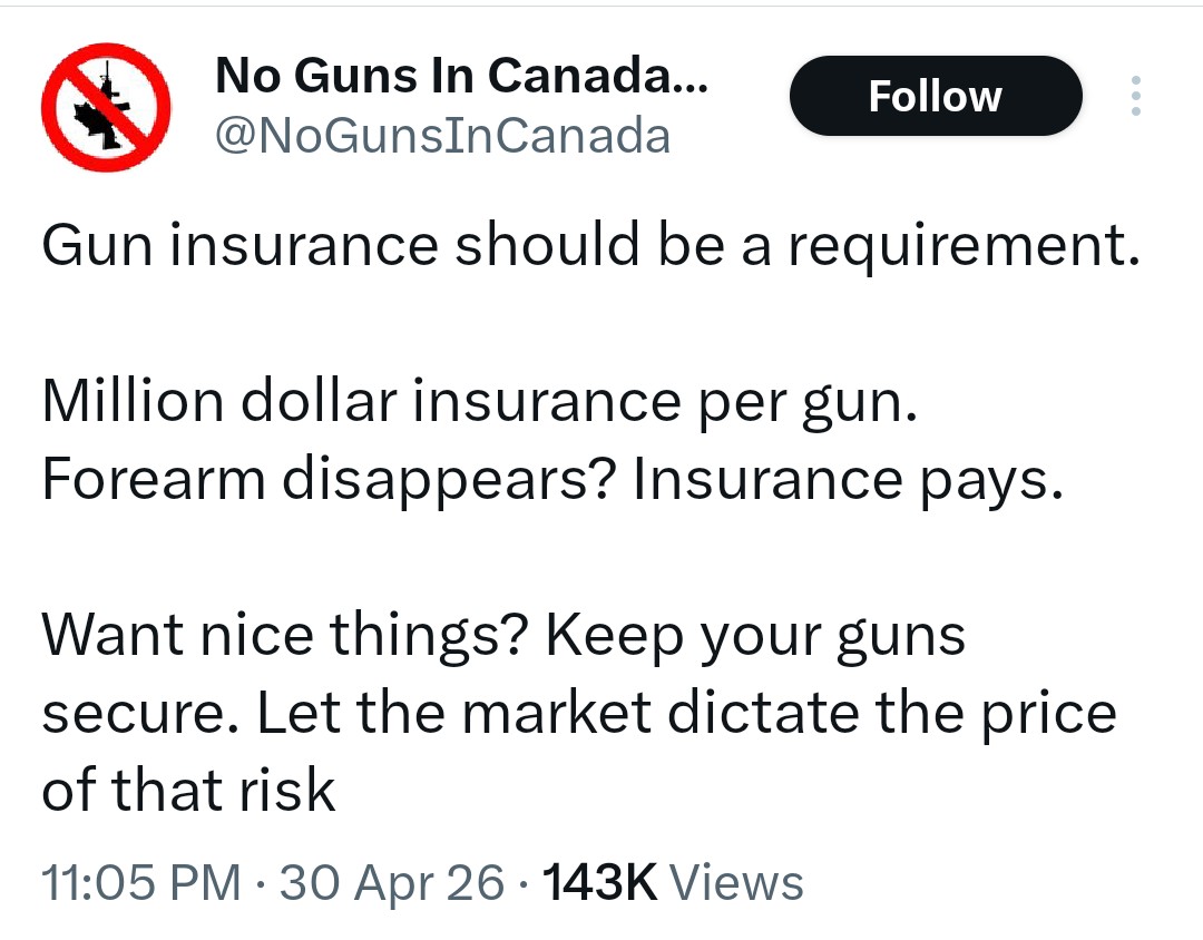 danibalsmith's tweet image. Would it be MEDICAL insurance, if the "forearm disappears"? Go home Bot, you're drunk on (foreign-funded?) #guncontrol talking-points. #cdnpoli #bcpoli #abpoli #skpoli #mbpoli #onpoli #qcpoli #nlpoli #nspoli #nbpoli #peipoli #topoli
.