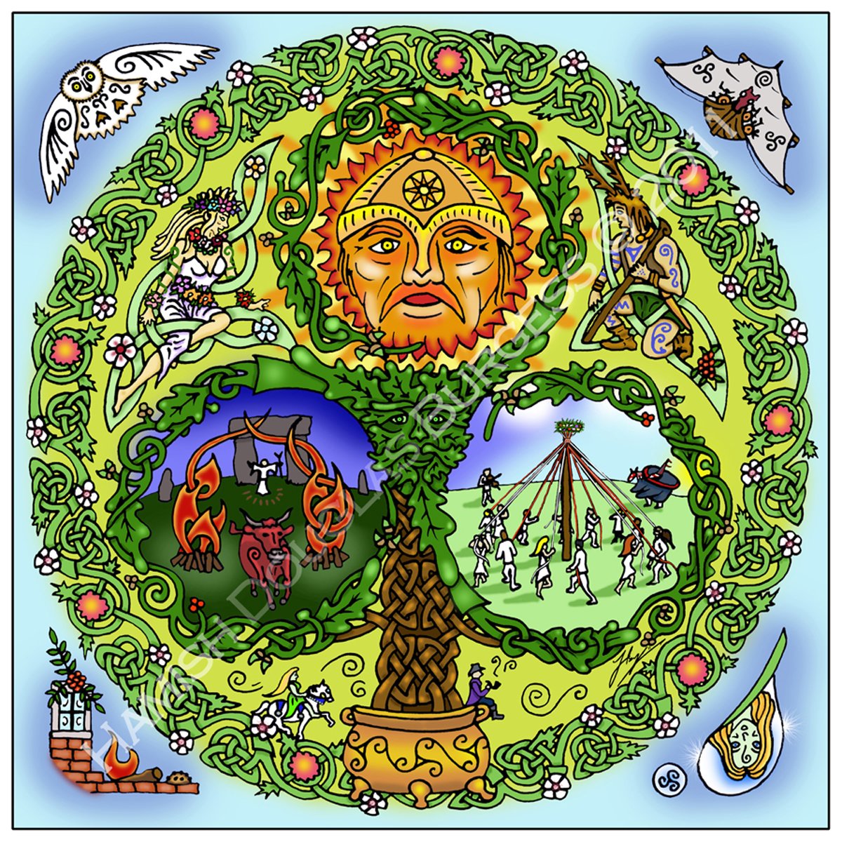 ArtHamish's tweet photo. #Beltaine #MayDay #LeiDay greetings to you all!
#Beltane turns again on the evening of April 30th, the Sun God Bel, ‘the bright and shining one’.
“BELTAINE” © Hamish Burgess 2011. More details, prints available, explanation of mythology at https://t.co/s6MyTtNSrG
#celticart https://t.co/QrhK8QhMll
