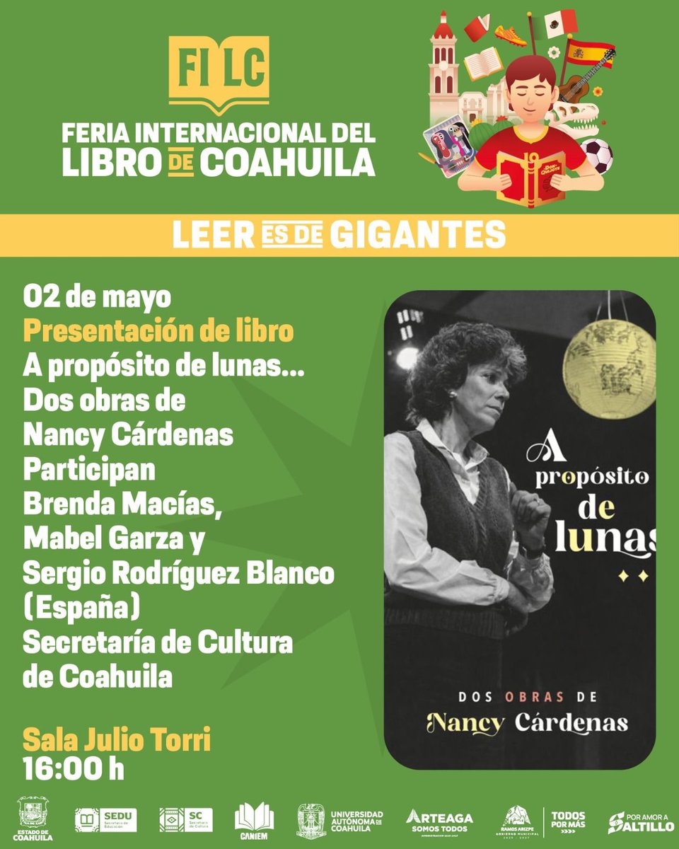 NancyCardenas_'s tweet photo. ¡Ojo, Arteaga, Coahuila!
Este sábado 2 de mayo a la 4:00 pm en la sala Julio Torri de la @FILCoahuila, @SergioRBlanco, Mabel Garza y Maggie Macías presentarán A propósito de lunas, 2 obras de teatro inéditas de Nancy Cárdenas, publicadas por @CulturaCoahuila.
#FILC2026 💜👭🎭🌔✨ https://t.co/zB2uAT8ntR