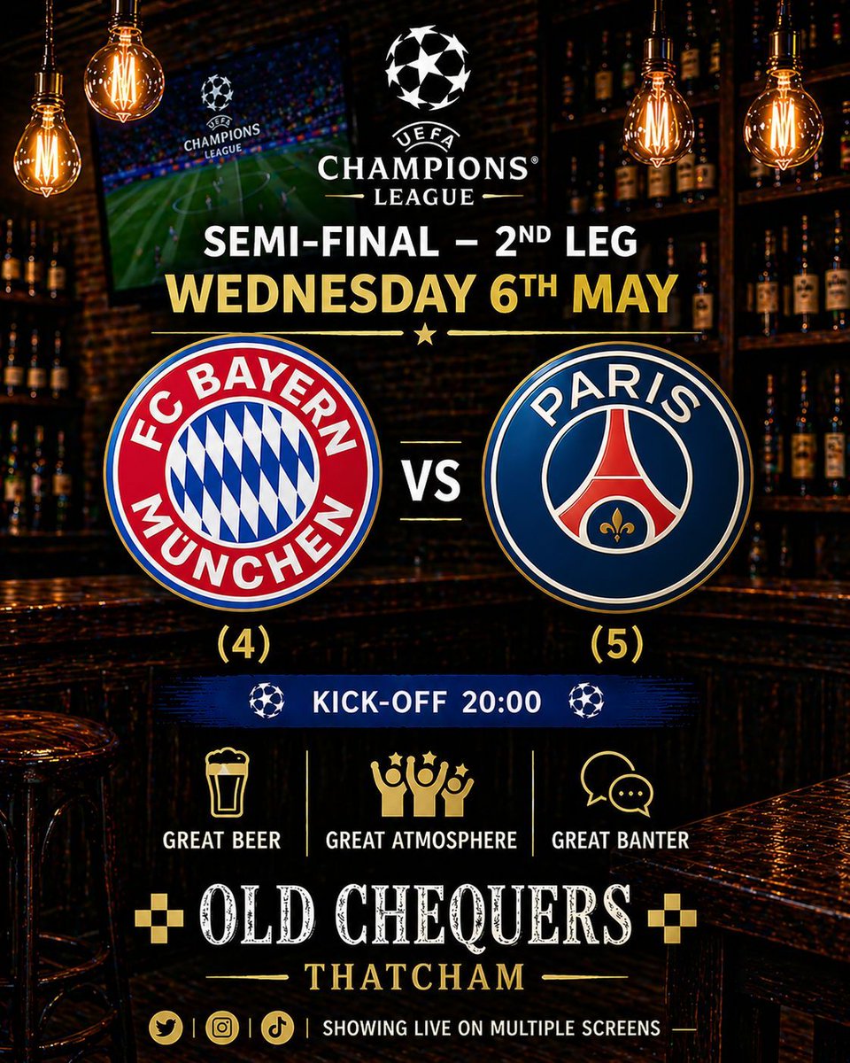 OldChequersPub's tweet image. #FCBM #DieRoten #BayernMunich #PSGFC #LesParisiens #ParisStGermain #UEFA #ChampionsLeague #SemiFinal2ndLeg  #SemiFinal #2ndLeg #LocalPub #OldChequersThatcham #LiveFootball #UCL #OldChequers #GreatBeer #GreatBanter #GreatAtmosphere