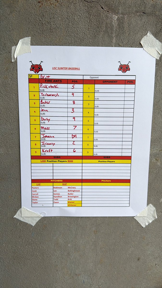 USCSumterBSE's tweet photo. Lineup versus Florence Darlington Tech. 

First pitch 7pm. https://t.co/JByXNY5DaH