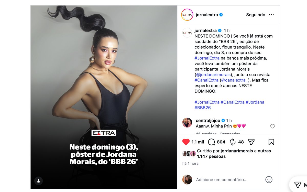 portrasdolimbo2's tweet photo. Pessoal, já foram curtir essa postagem no Instagram do @jornalextra com a Jordana? 

"NESTE DOMINGO | Se você já está com saudade do "BBB 26", edição de colecionador, fique tranquilo. Neste domingo, dia 3, na compra do seu #JornalExtra na banca mais próxima, você leva também um pôster da participante Jordana Morais (@/jordanarimorais), junto a sua revista #CanalExtra (@/canalextra_). Mas fica esperto que é apenas NESTE DOMINGO!

Link da postagem: https://t.co/UkX9oMO2ab