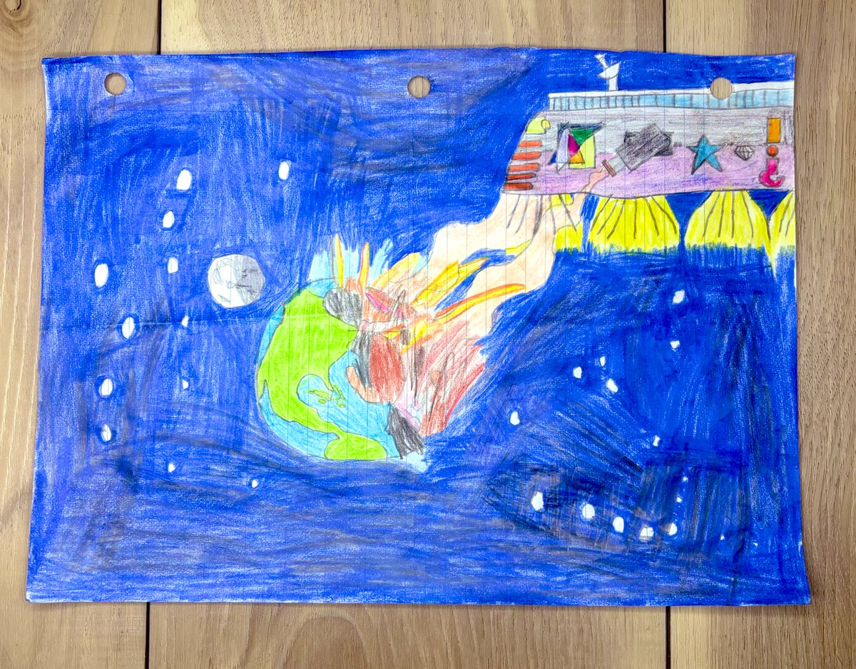 FreddieHex's tweet image. High school art 9: Destruction of Earth 

Another sided piece, this one I guess is a teen anxiety thing I drew in 9th grade algebra. Just thought about an alien ship destroying earth. Might use this for inspiration later on.
#space #explodes #spaceship #laser #waroftheworlds