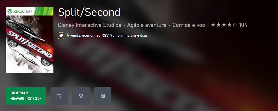 CanalDoEd_'s tweet photo. Split Second tá BARATO no Xbox! 🔥
Jogão de corrida arcade, retrocompatível e pura adrenalina 💥
Só R$17 — vale MUITO a pena!
👉 https://t.co/ihnJXYBBxm
Já jogou esse clássico? 👀
#Xbox #SplitSecond #Promoção #Games #Retrocompatibilidade https://t.co/neBHo406U6