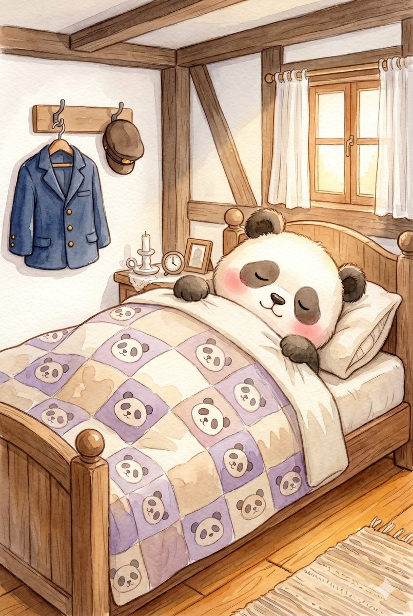 Panda_Studio_Ai's tweet image. まどから さしこむ あさの ひかりが、
ポルの ほっぺに そっと ふれました。
きゅうじつの あさです。
　
#パンダ #panda #パンダ絵本 #てがみをとどけに