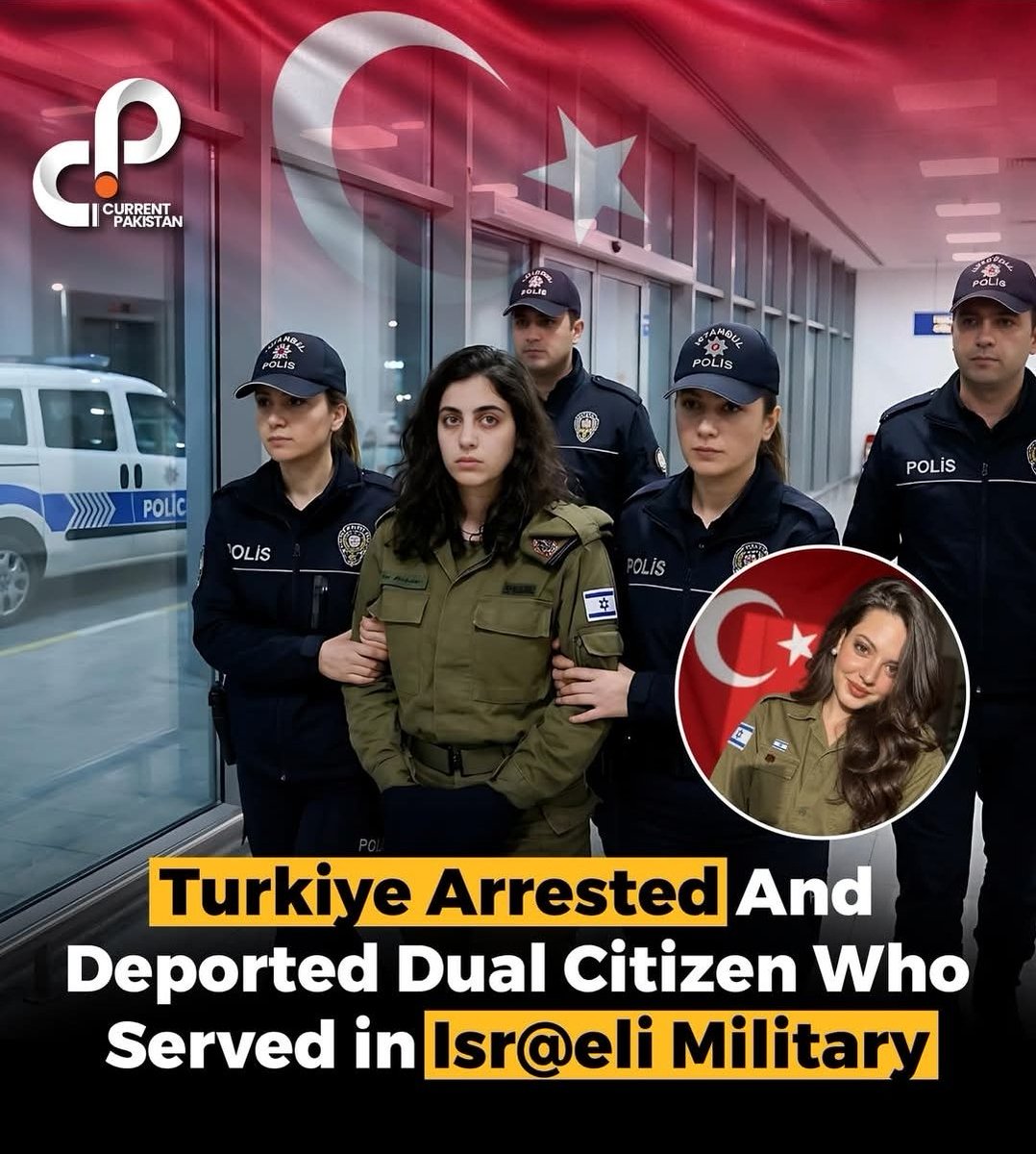 ChHaseebSarwar's tweet photo. A woman holding dual citizenship of Turkey and Israel was detained in Istanbul after authorities learned she had previously served in the Isr@eli military, which violates Turkish law without official permission.

Identified as Jessica Bachar (also reported as Jessica Becher) https://t.co/K5O7oXJNcw