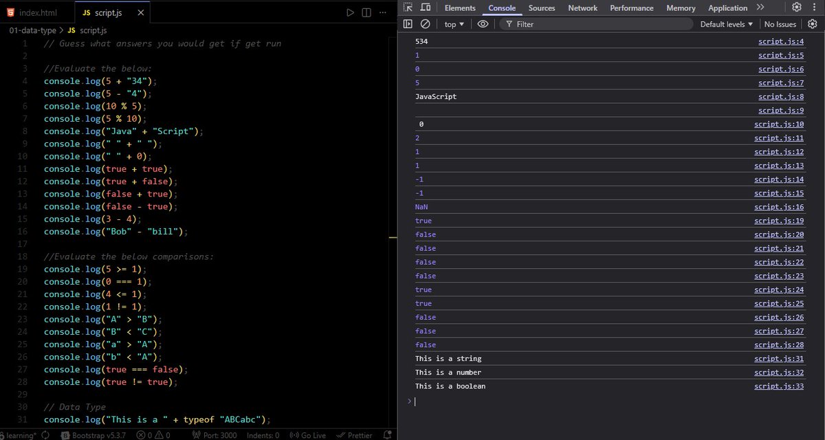 ALPHASTUDIOCODE's tweet photo. Day 1 of learning JavaScript: got to know how to log to the console and the different datatypes we have and played around a bit. π
See you guys out there!
@frontendmento @freeCodeCamp
#WebDevelopment #zerotodeployment #JavaScript https://t.co/RIcKn5chLY