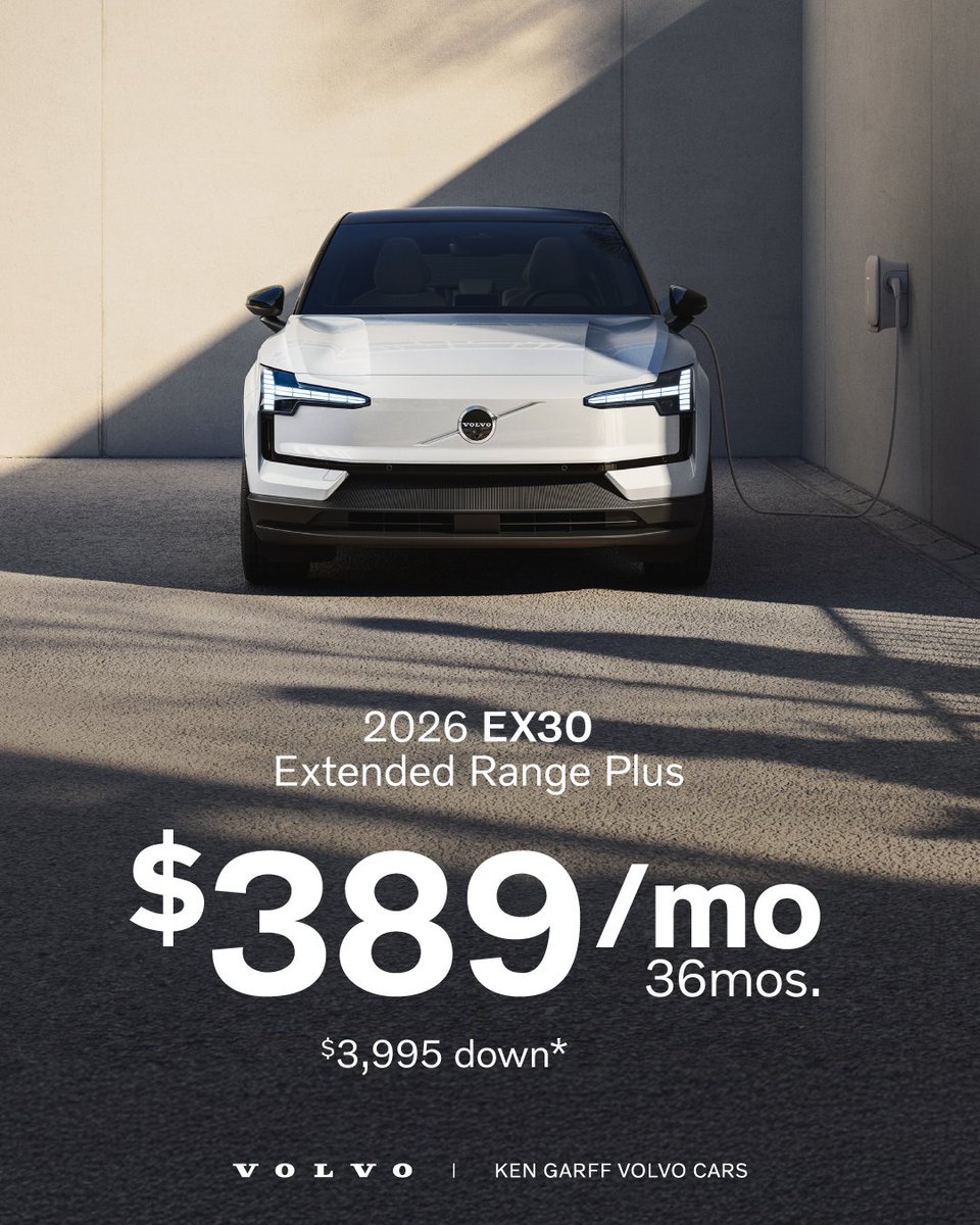 KenGarffVolvo's tweet photo. 🚗💨 Discover the future of driving with the EX30 Extended Range Plus! Just $389/mo for 36 months and $3,995 down. Your adventure awaits! 🌍✨ 

Shop Now: https://t.co/mBWCMT7uet https://t.co/DBDDq8ajrP