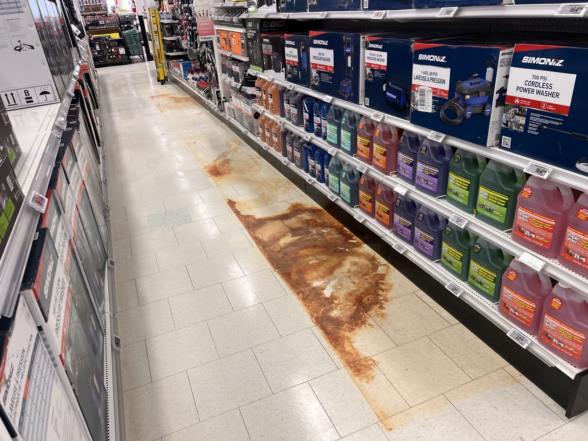 ppcdoug's tweet photo. Grand Re-Opening’… this is a joke, @CanadianTire 

Filthy, stained floors.
Dried chemical spills left sitting.
Cracked tiles and garbage everywhere.
Half-empty shelves with exposed metal edges.

This is what you call a “renovation”?!

1/2 https://t.co/BCADB9RySM
