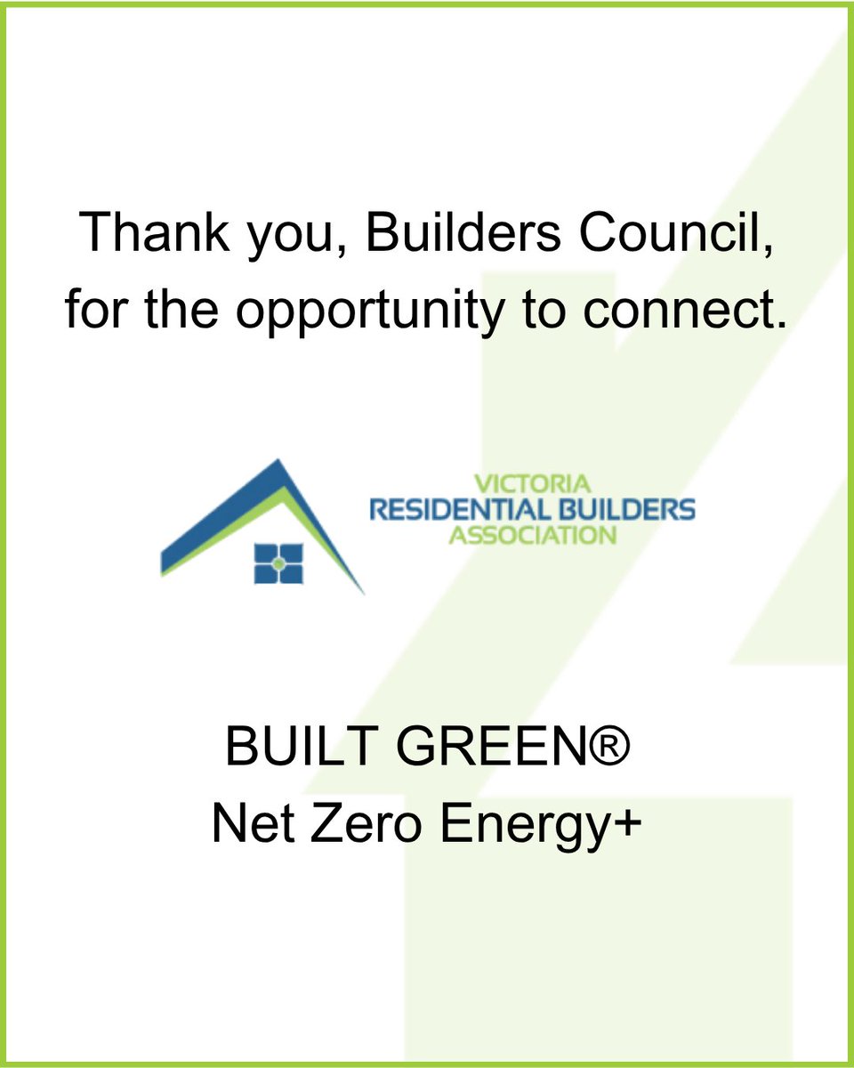 BuiltGreenCan's tweet photo. Thank you Casey Edge for the opportunity to speak with @VicBuilders  Builders Council about our Net Zero Energy+ program. https://t.co/WukJZks6MN
